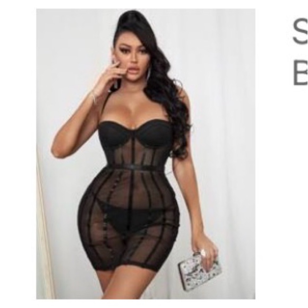 SHEIN SXY Sheer Mesh Bustier Bodycon Dress